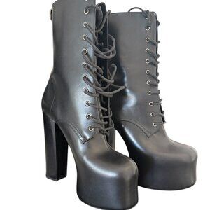 YSL Saint Laurent 690765 Women's Mina 95 Black Platform Leather Boots sz 38.5